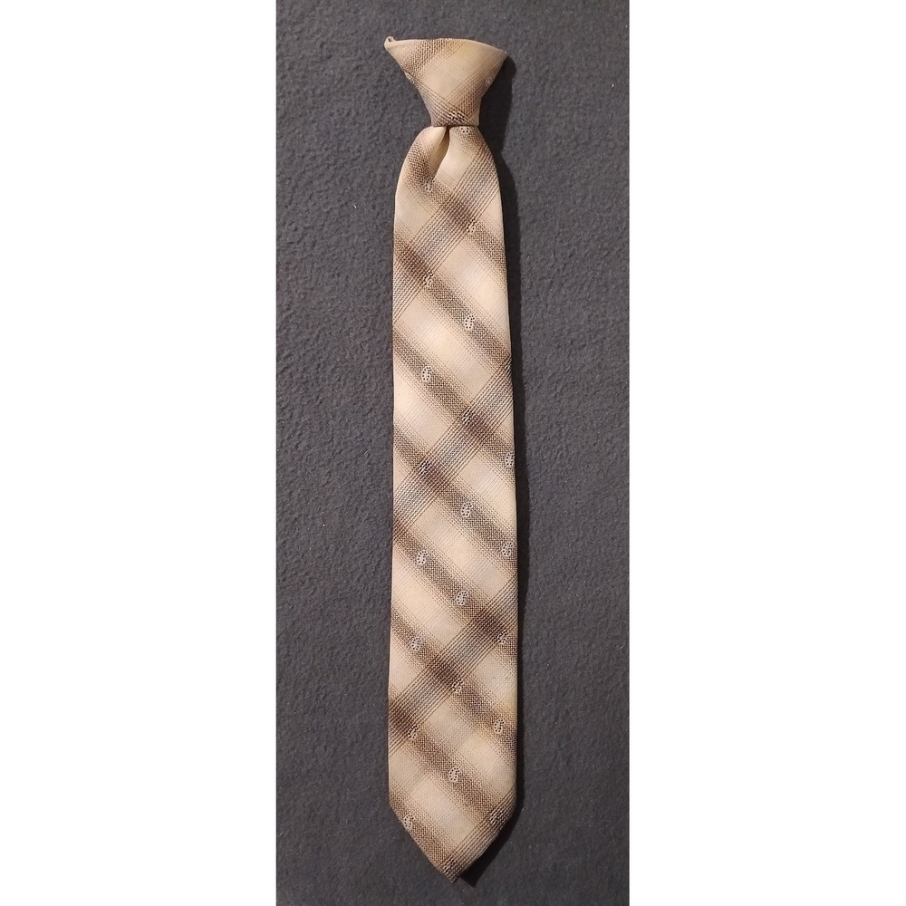 Regalo Men's Tie Beige Brown Classic Length Clip On Textured Paisley Pattern